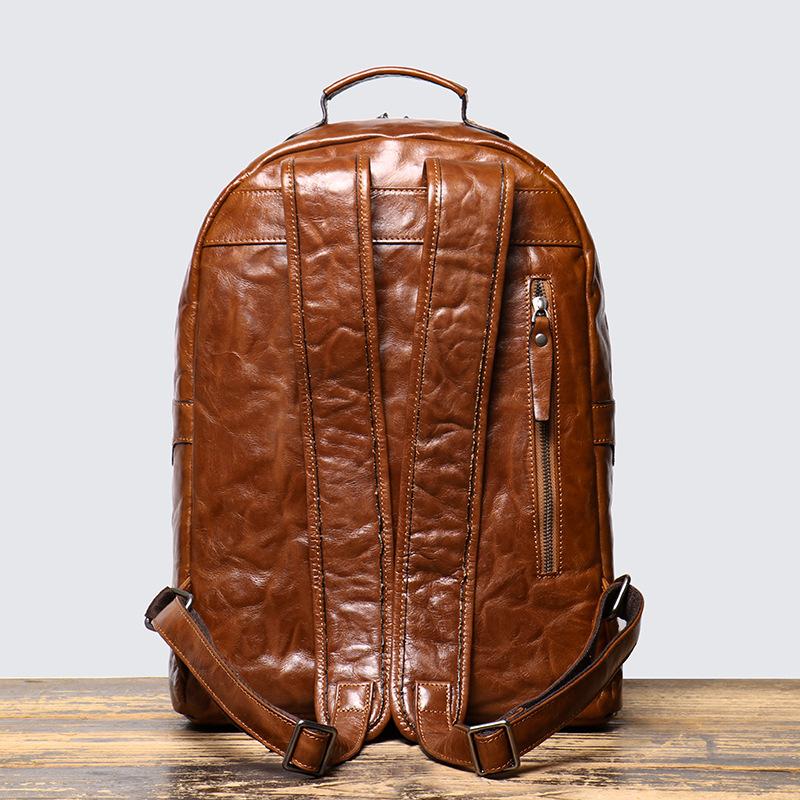 Best-Selling Men'S Leather Backpack Vegetable Tanned Leather 15 Inch Computer Backpack Cowhide Hand Grab Travel Backpack