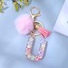 1PC Keyring Key Accessory Letter Filled Colourful Initial Pendant With Fluffy Keychain Glitter Tassel Charms For  Bags Backpacks