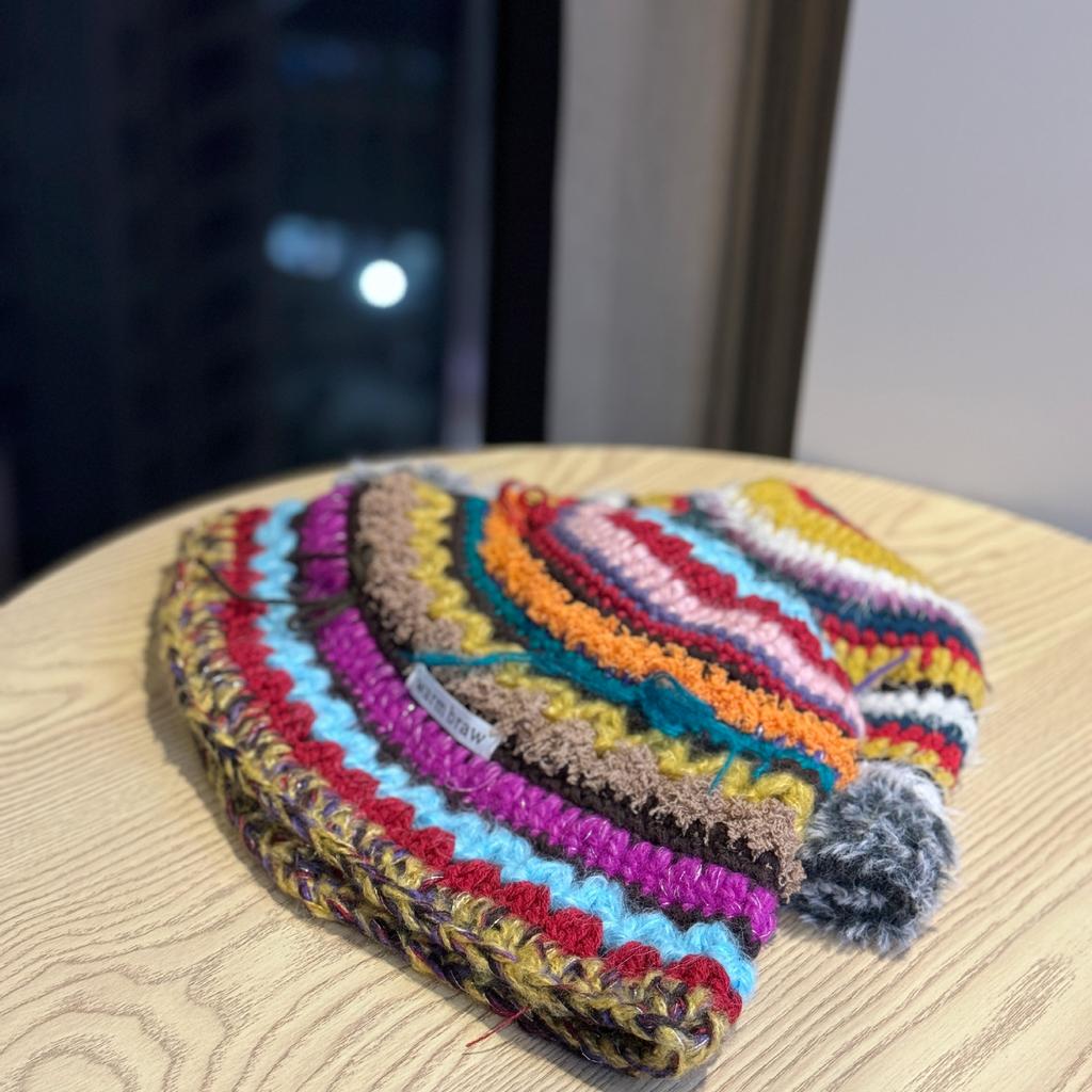 New Colorful Striped Bow Warm Fisherman Hat for Women In Autumn and Winter Thickened Wool Ear Protection Knitted Hat Basin Hat