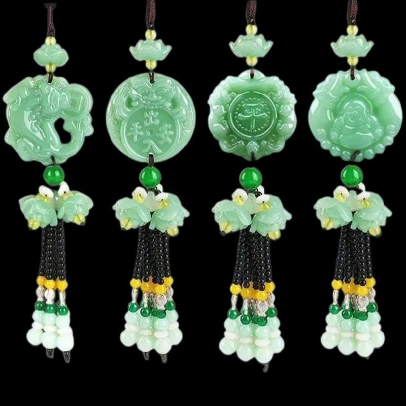 Live Broadcast New Lotus Pendant: Interior Car Decoration Imitation Green Jade for Entry/Exit