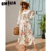 GMXIA Spring Summer Bohemian Women Maxi Dress Casual Long Sleeve High Waist Beach Dress Women Floral Chiffon Dresses Vestidoes Mujer New