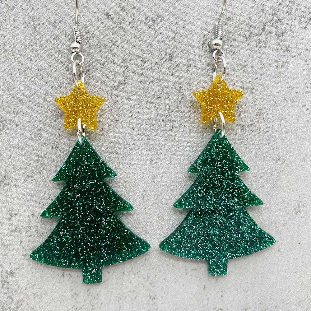 

Festive Acrylic Christmas Tree Pendant Earrings - Colorful Holiday Jewelry
