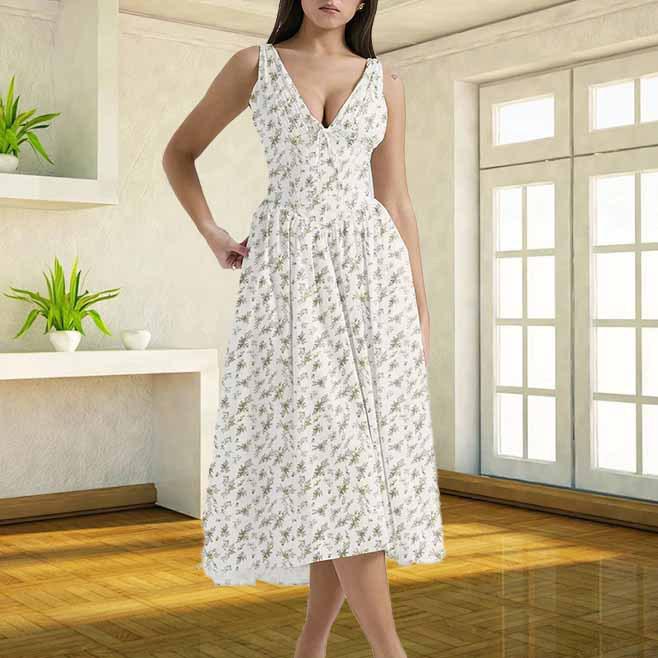 

2026 Backless Spaghetti Strap V-Neck Long Dress in Black and Red Print L