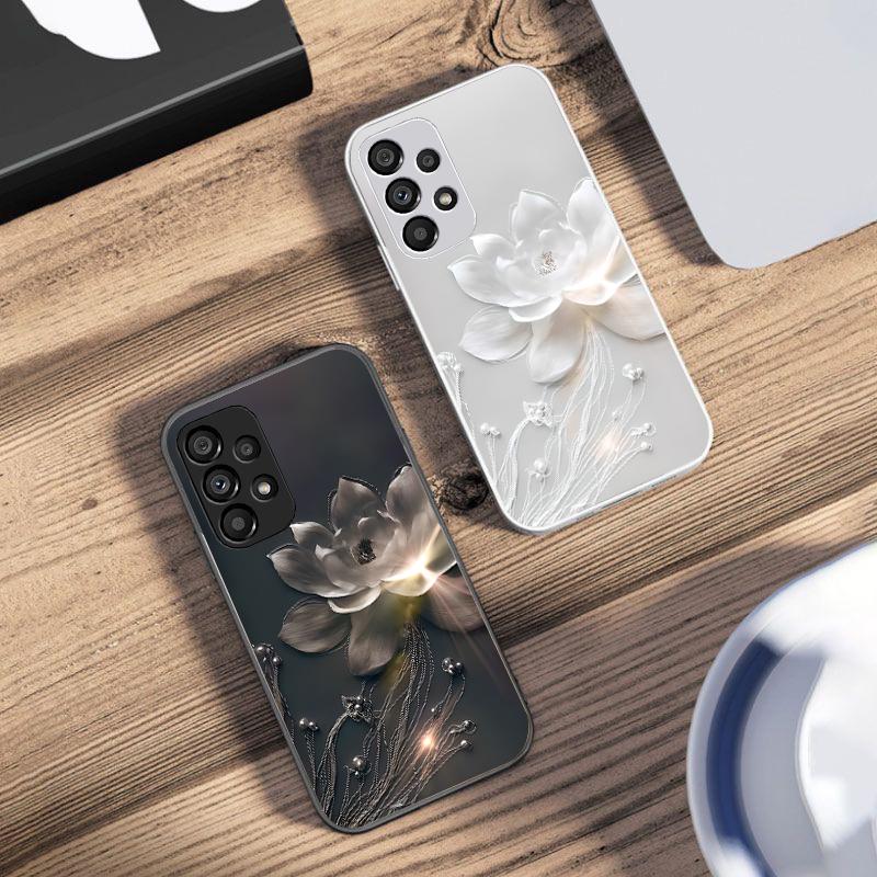 Bright Dark Purple Lotus For Samsung Galaxy S10 4G S20 11E 30 S21 21Fe 22 S24 Pro S23 Ultra 5G S8 S9 Tempered Glass Phone Case