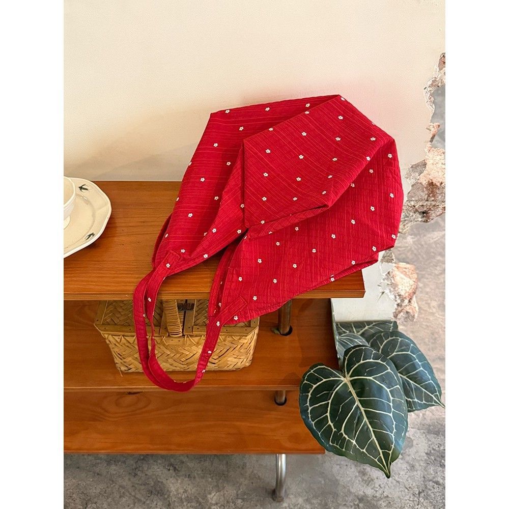 

Корейская холщовая сумка-конверт с цветочным горошком, 2025 новая портативная сумка-тоут большой вместимости, сумка на плечо в стиле ленивый ветер