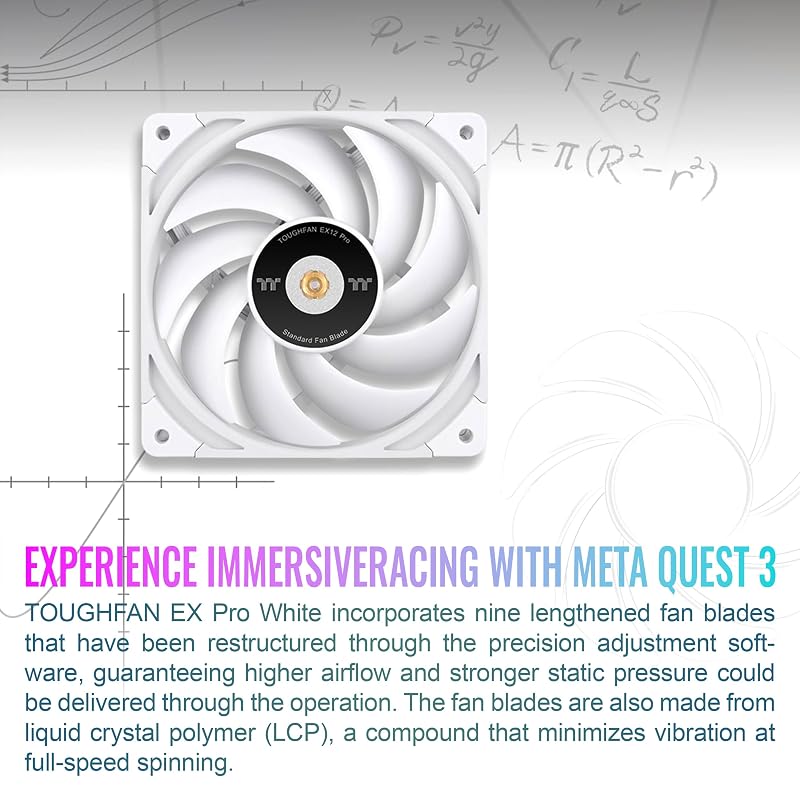 Thermaltake TOUGHFAN EX12 Pro Snow PC Cooling Fan, Magnetic Connection, Replaceable Fan Blades, PWM Control, 500-2000 RPM Airflow, 70.8 CFM, 120mm (3