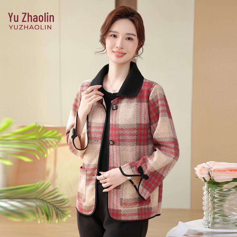 YUZHAOLIN Women s Plaid Wool Blend Cardigan Jacket XL