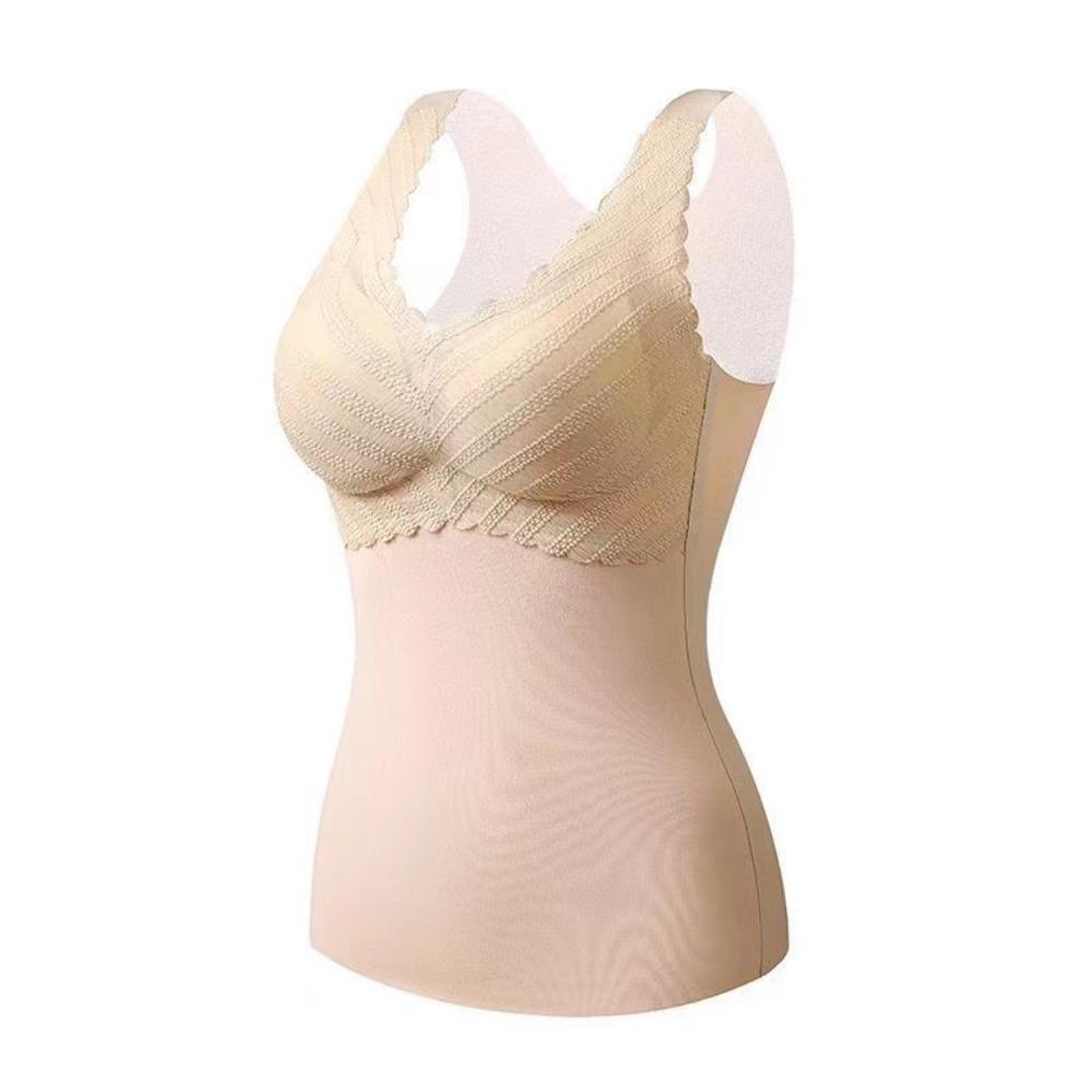 

Autumn Winter German Velvet Thermal Vest For Women With Breast Pads Large Size Seamless Thermal Underwear For Women L бежевый