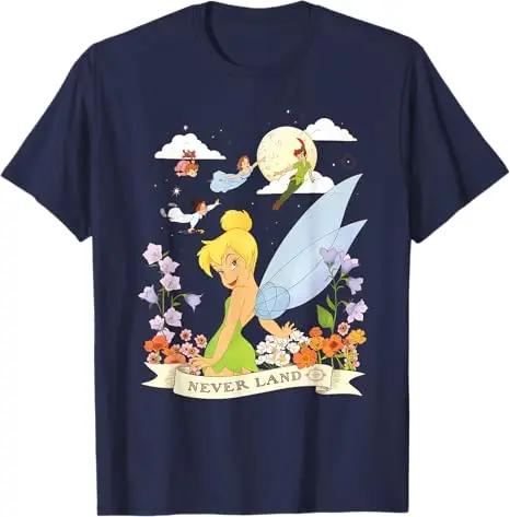 Hot Fashion Casual Disney Peter Pan Tinker Bell Never Land Flowers and Flight T-Shirt S-4XL Four Seasons