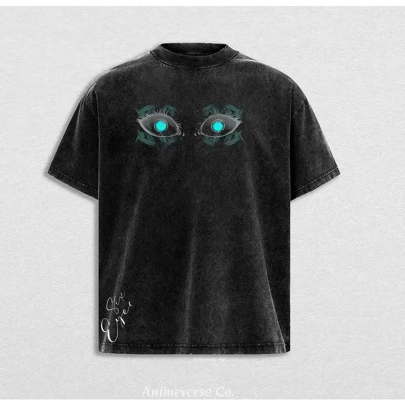 Gojo Satoru Print T-shirt Jujutsu Kaisen Anime Clothing Men Women Cotton Tshirts Vintage Washed Tee Harajuku Oversized T Shirt