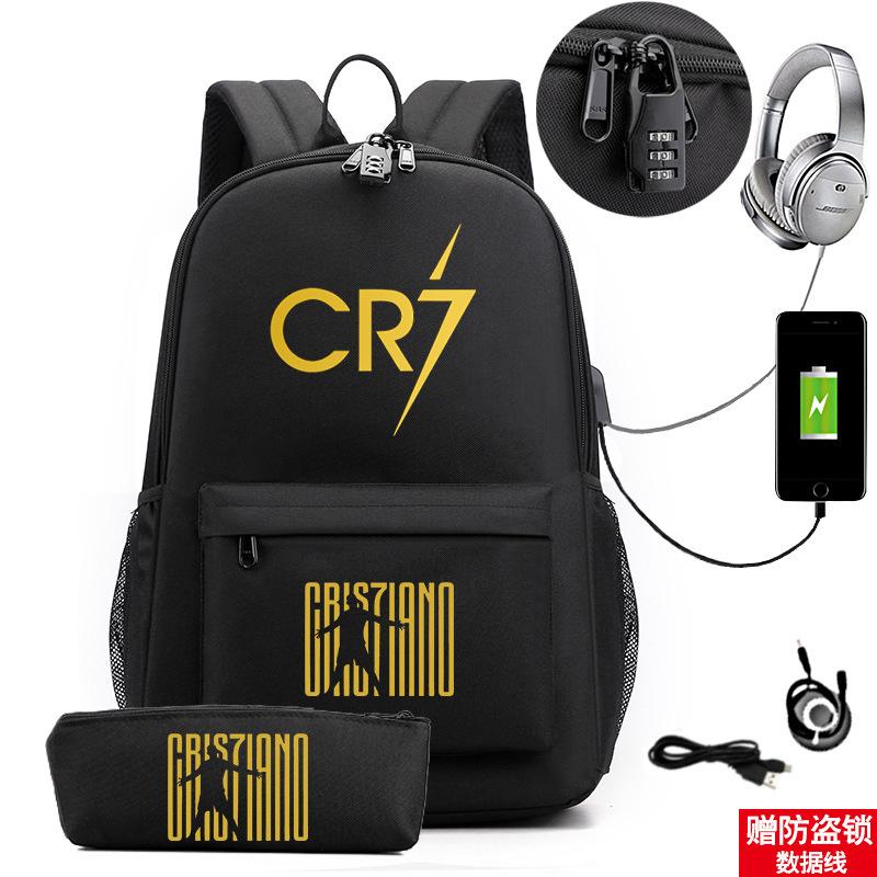 Star Peripheral Printing Cr7 Schoolbag Leisure Travel Multi-Functional Backpack Student Pencil Case Two-Piece Set