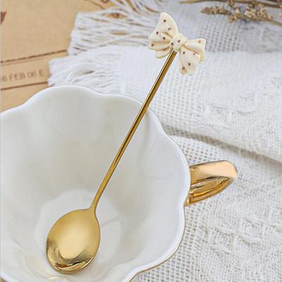 Cucchiaino da Dessert Manico Lungo Acciaio Inossidabile per Alimenti Design Carino Biscotto Fiocco Cucchiaino Mescolatore Caffè Accessori Cucina