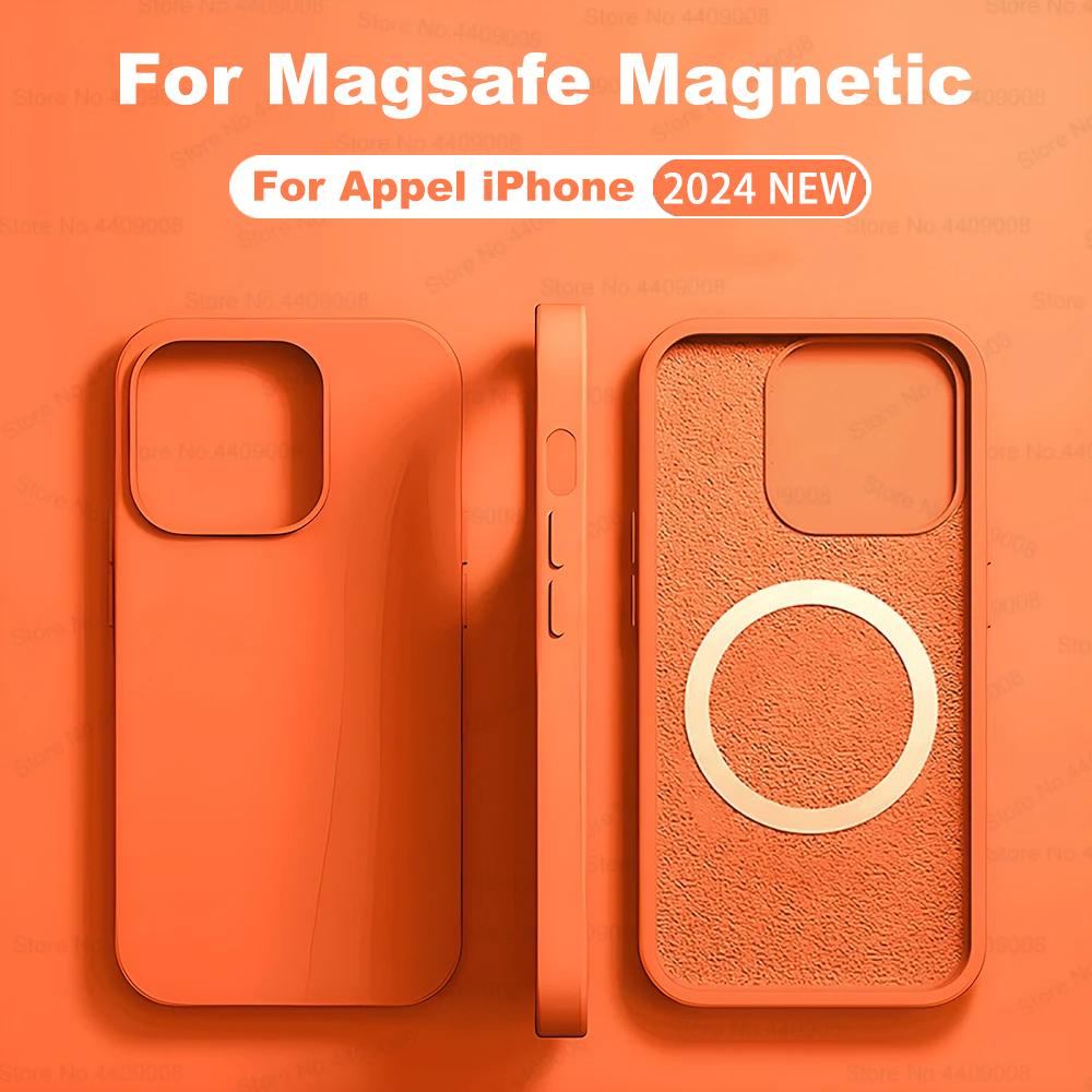 

Жидкий силиконовый магнитный чехол Magsafe для Apple iPhone 15 14 13 12 11 Pro Max 14 15 Plus, мягкая задняя крышка с беспроводной зарядкой
