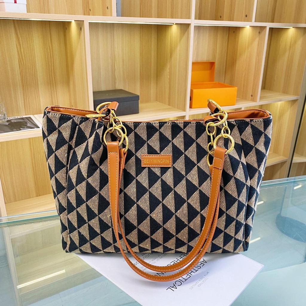 High-Capacity Retro Plaid Tote Bag - Casual European & American Style Handbag for Work & Commute