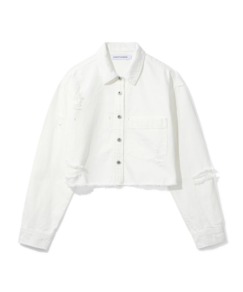 Deketeuumeon Cropped Damage Denim Shirts Dcwsh004White