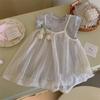 Children's Clothing Blue Clothing+Camisole Skirt Set Summer Sweet Tulip Vest Knitted Skirt Korean Version Baby Set Stylish