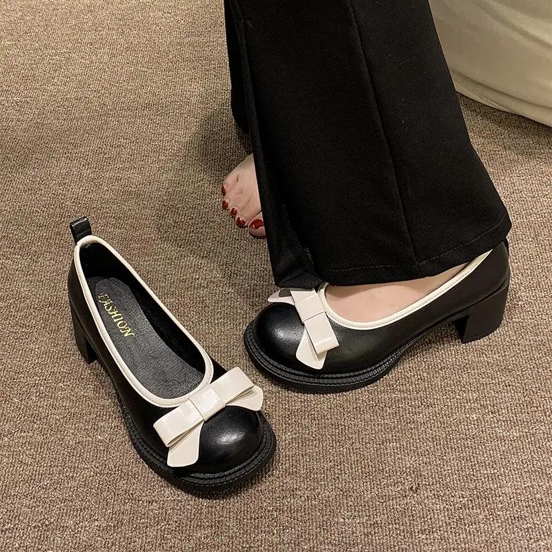 Pantofi cu Toc Gros pentru Femei cu Fundă Mocasini Stil Gotic Japonez Lolita Toc Bloc Pantofi Mary Jane pentru Femei Mărime Medie la Ofertă Reducere