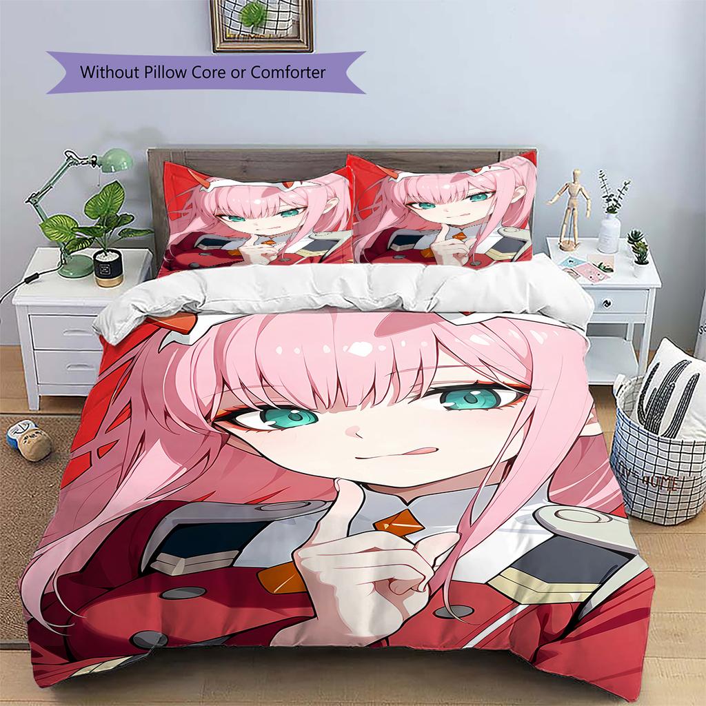 DARLING in the FRANXX Zero Two Pattern Bedding,Quilt Set Quilt Cover Pillowcase Home Birthday Gift (1 * duvet cover + 2 * pillowcase, without core)