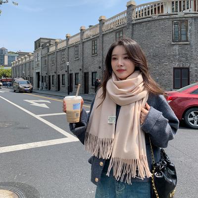 Solid Color Scarf For Women In Winter Thickened And Warm Versatile For Students Single Color Tassel Imitation Cashmere Scarf Shawl