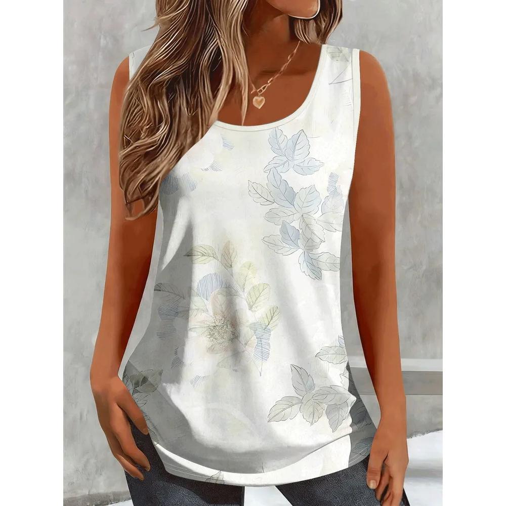 Fashion Women's Flower Printed T-Shirt Casual Loose Sleeveless Top Comfortable Camis Tank Tops