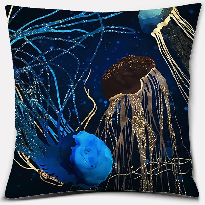 Metal Marine Animal Printing Series Pattern Pillowcase Square Home Office Decoration