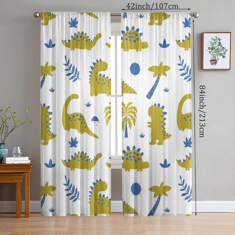2Pcs- Dinosaur And Coconut Tree Printed Curtains, Pole Bag Curtains, Christmas Decorations, Home Decorations, Room Decorations