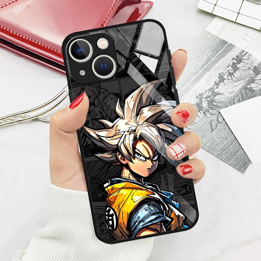 Glass Phone Cover Case for iPhone 17 Pro Max 12 16 15 Plus 8 XR 13 11 Air 14 D-ragonS B-allS Son Goku