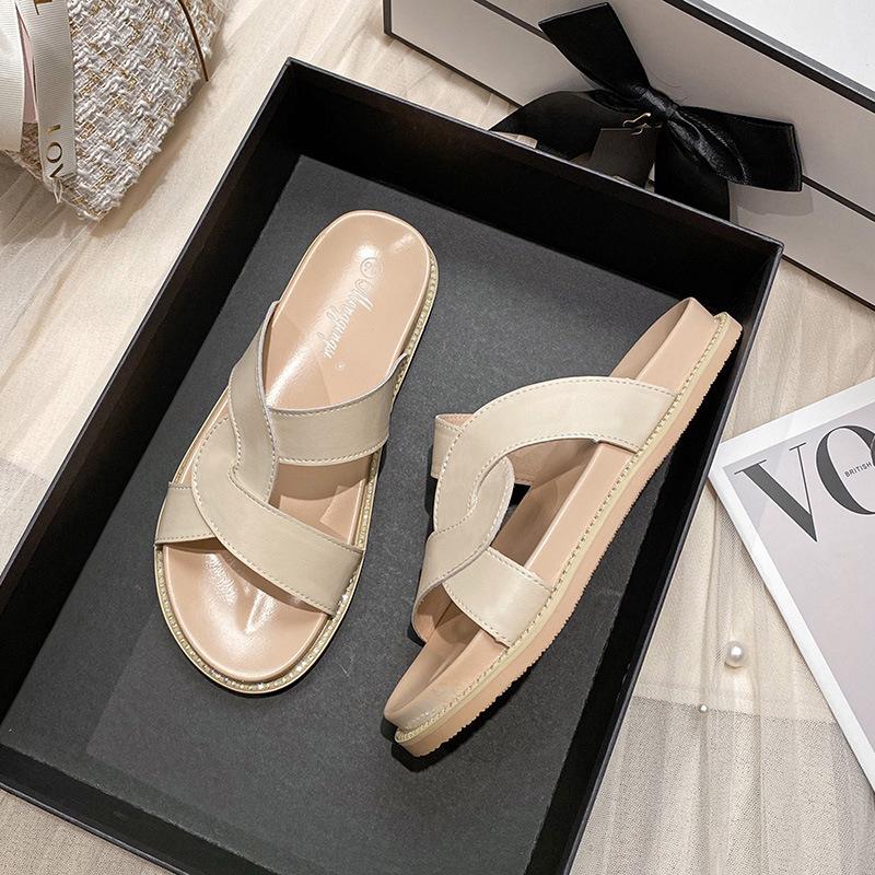 

Женские шлепанцы на толстой подошве, новые повседневные пляжные шлепанцы на плоской подошве с перекрестными ремешками, большого размера 43