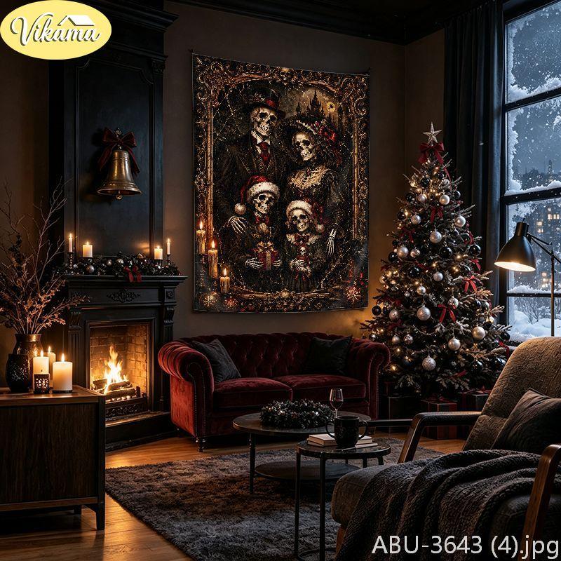 Gothic Frosted Window Castle Skull Wall Tapestry Dark Victorian Holiday Winter Ice Pattern Home Decor Modern Style Soft
