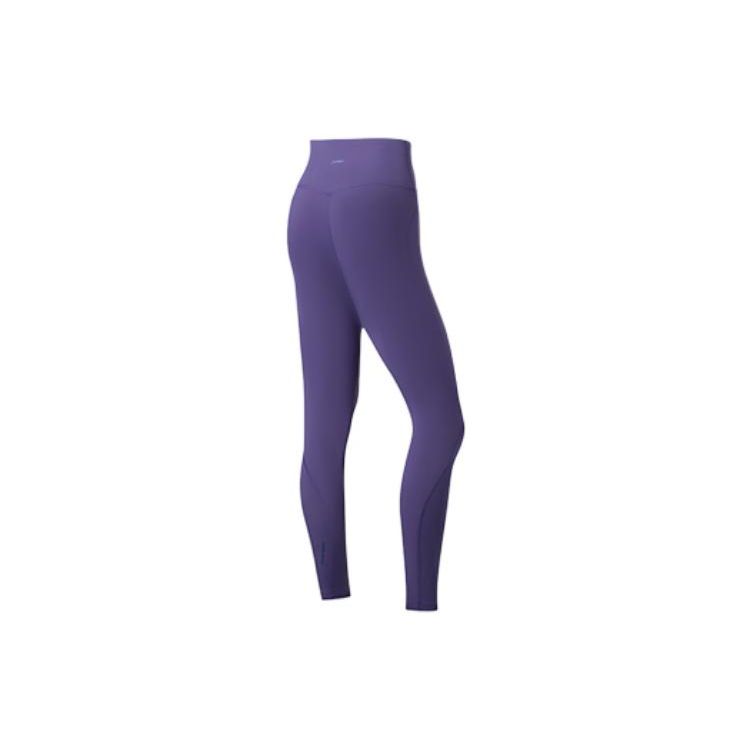 Li Ning Fitness Series Solid Color Mixed Performance Shaping Leggings Women Leggings Dark-Blue Purple AULS052-11