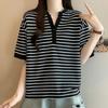 Navava Women Casual STriped Trim Neck ShorT Sleeve T shirT nT2545