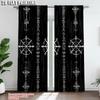 Set Of 2 Black Background Viking Symbol Curtains Polyester Perfect Bedroom Living Room Decor Curtain Sheer For Made
