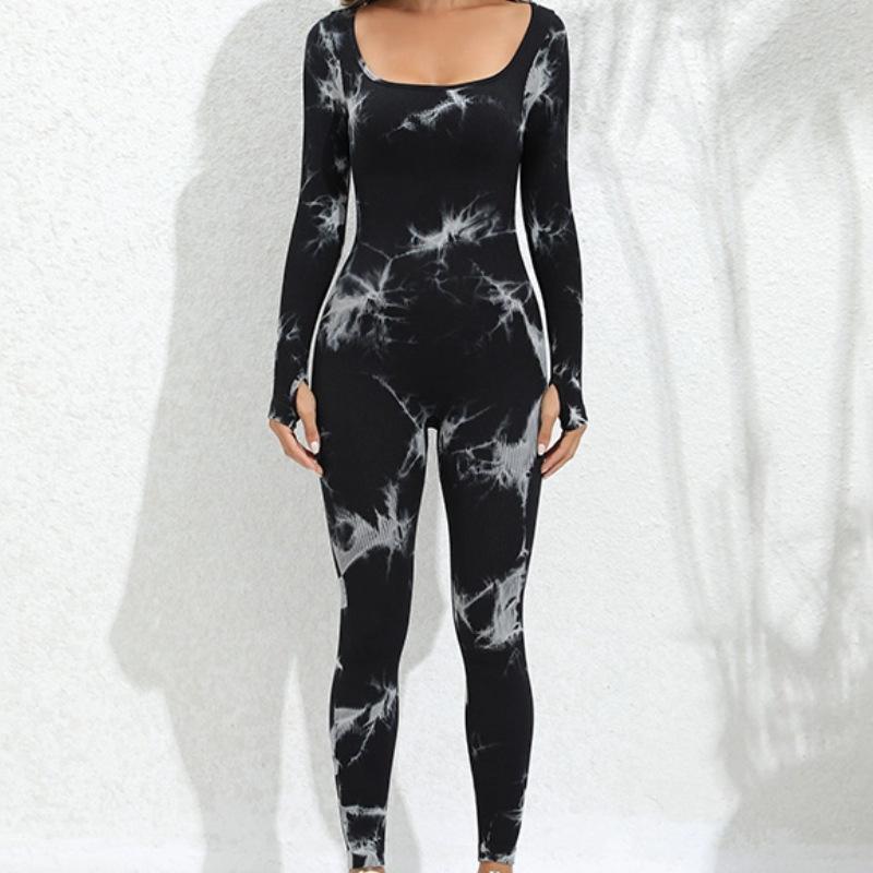 

New Seamless Tie Dye Thread Long Pants, Tight Fitting Jumpsuit, Yoga Suit, Multi-Color Sports And Fitness Jumpsuit For Women L