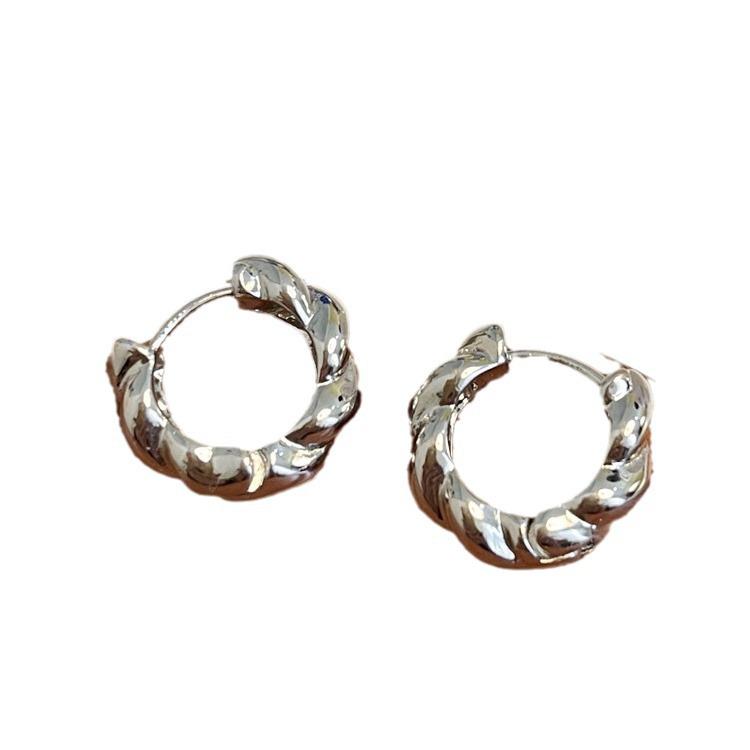 Twist Geometric Circle Earrings: Trendy Croissant Style for Women, Needle Back, Fashionable & Versatile Accessory