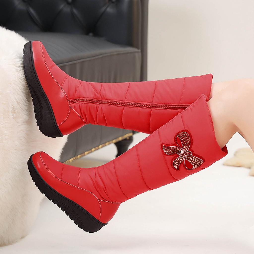 Krazing Pot Microfiber Down Fiber Tarpaulin Autumn Winter Shoes Med Heels Size 44 Super Size Snow Boots Round Toe Keep Warm Thigh High Boots
