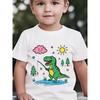 European sizes Summer Boys' Stylish Short-Sleeve T-Shirt Featuring Cartoon Prints of a Fishing T-Rex, Smiling Clouds