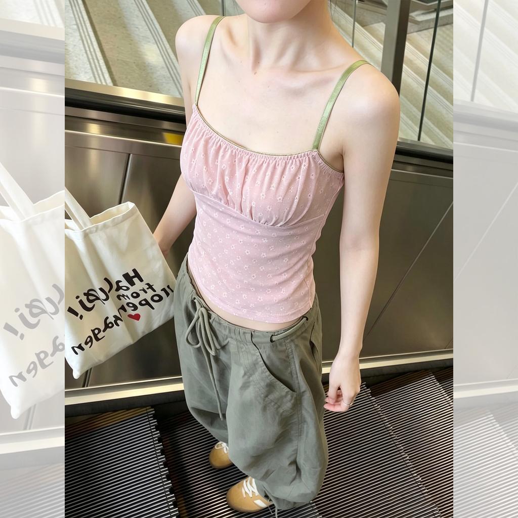 French Sweet Pink Floral Sleeveless Small Suspender Vest Women's Summer Unique and Beautiful Outer Wear Inner Tube Top