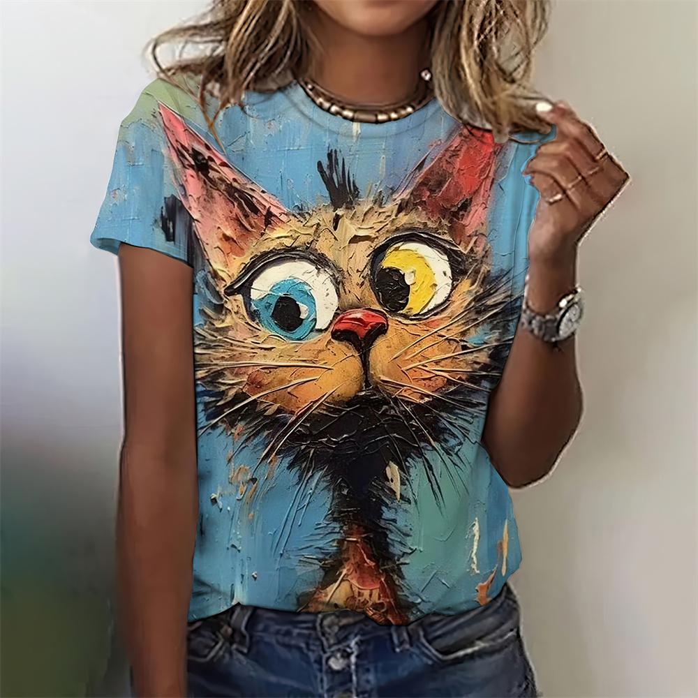 Fashionable Women's Fun Cat Printed T-shirt