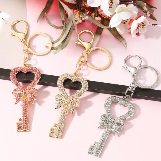 Keychain Pendant Rhinestones Inlaid Heart Key Design Key Chain with Anti-Oxidation Lobster Clasp Backpacks Accessory