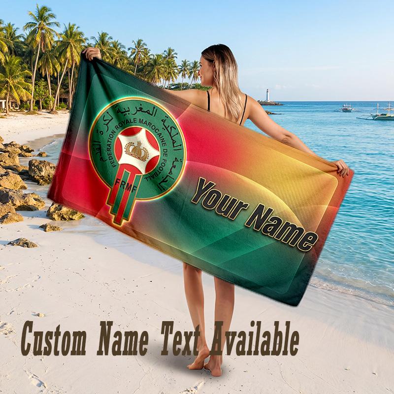 Morocco Football Design Beach Towel Custom Text Large Towel for Beach Vacation