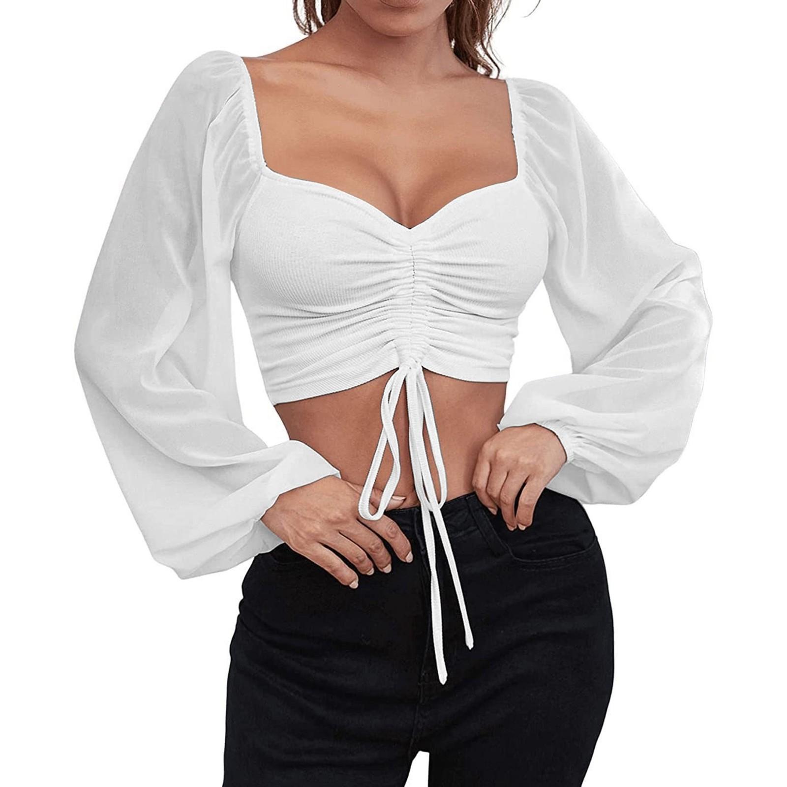 

Женский повседневный однотонный пуловер с квадратным вырезом, сетчатый сексуальный модный топ XL белый