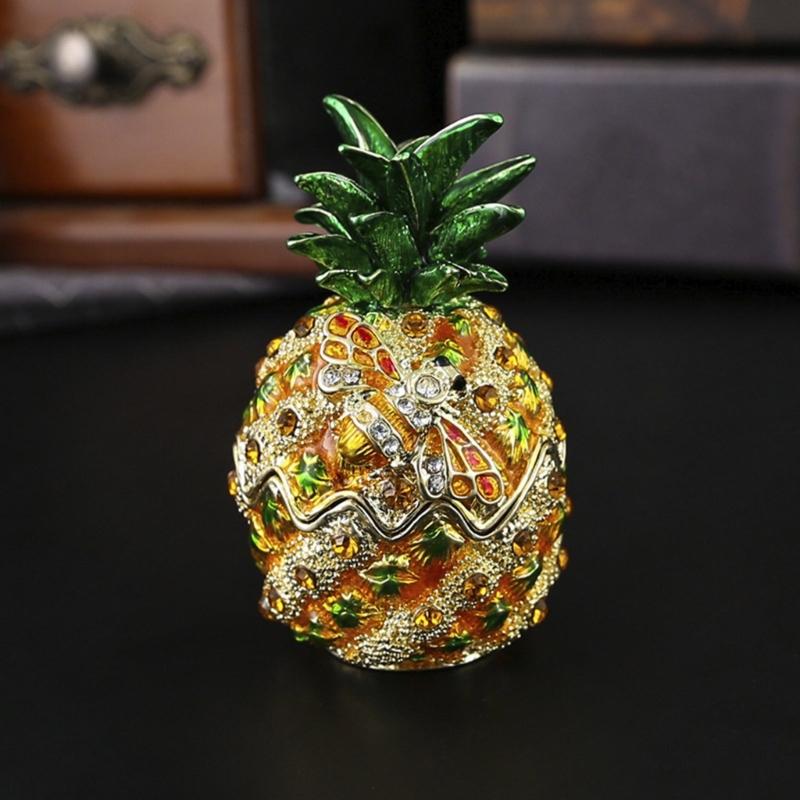 Elegant Pineapple Shaped Jewelry Case With Gemstones Accent Secure Metal Compartment for Accessories