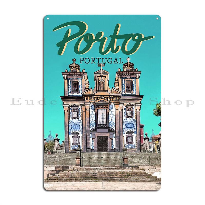

Church Of Saint Ildefonso Oporto Metal Sign Cinema Iron Living Room Garage Wall Decor Tin Sign Poster 20x30cm（7.8x11.8inch）