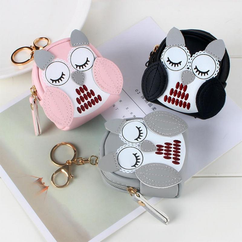 PU Leather Coin Purses Cute Key Bag Owl Coin Purse Mini School Bag Car Key Chain Pendant Lady Wallet Coin Purse