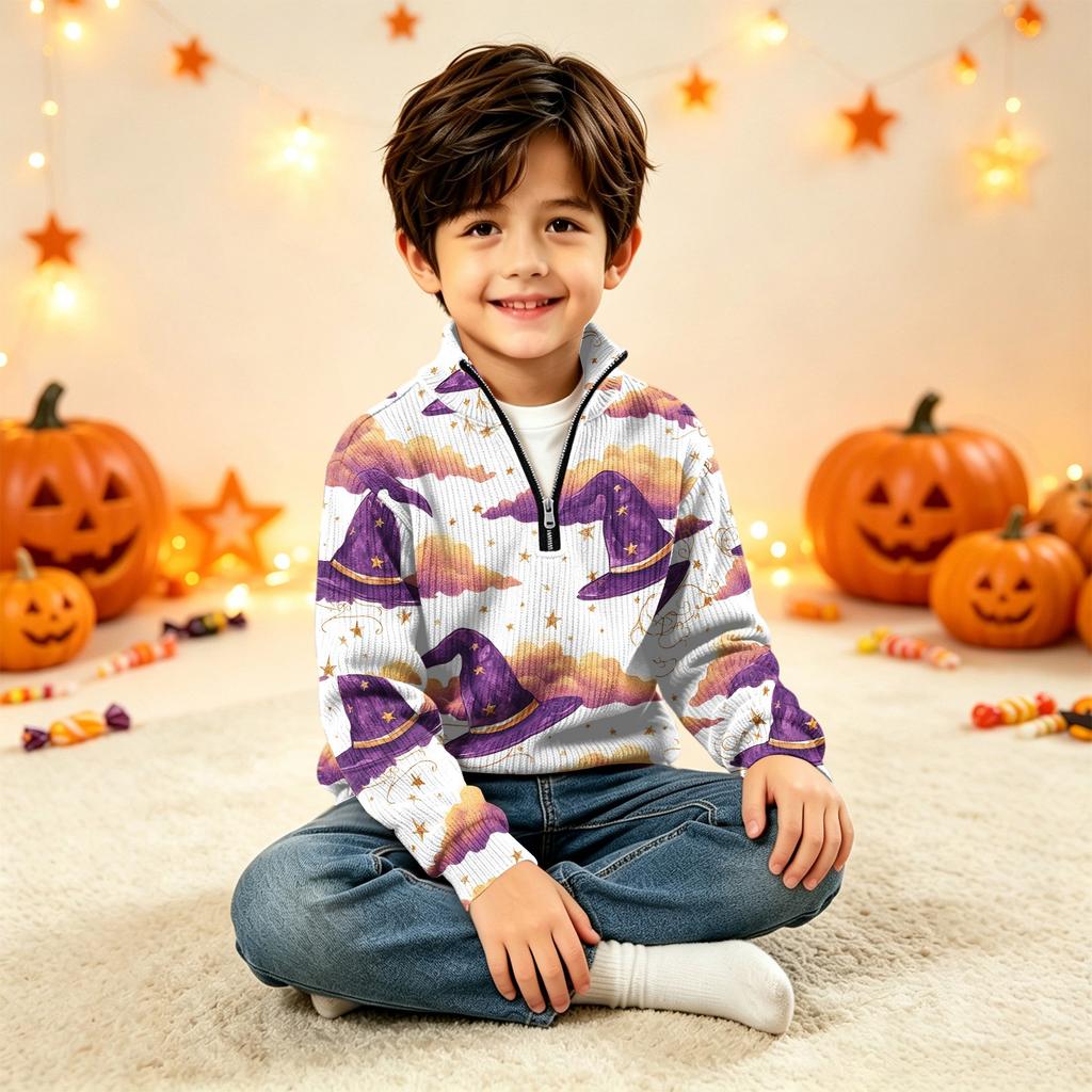 Kids Halloween Print Knit Sweatshirt Pullover Top