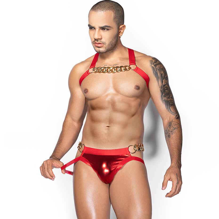 JSY Sexy Lingerie Men Body Underwear Set 2 Pieces Leather Top And Pant Set Bodysuit Nightwear Erotic Lingerie Porno Costume