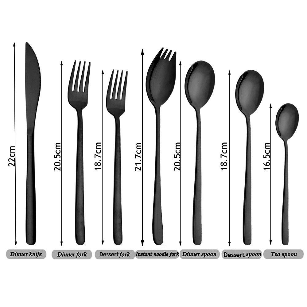 Sada jídelního nádobí 7ks 18/10 nerezové příbory Černá sada nádobí Nůž Dezert Vidličky Lžíce Sada příborů bezpečné pro potraviny