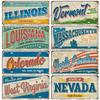 Artisian USA Car Plate Landmark Tin Sign US City State Metal Plaque Wall Decor Garage Bar Pub Club Hotel Cafe Kitchen Home