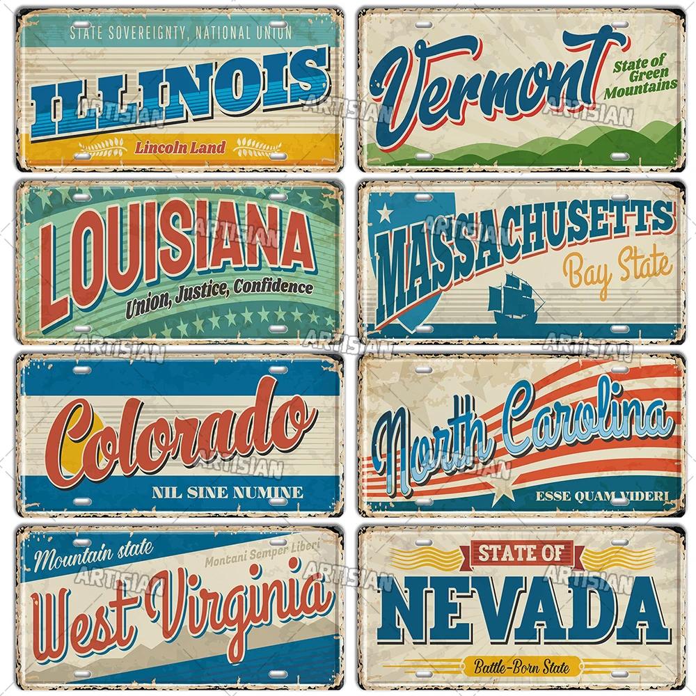 Artisian USA Car Plate Landmark Tin Sign US City State Metal Plaque Wall Decor Garage Bar Pub Club Hotel Cafe Kitchen Home