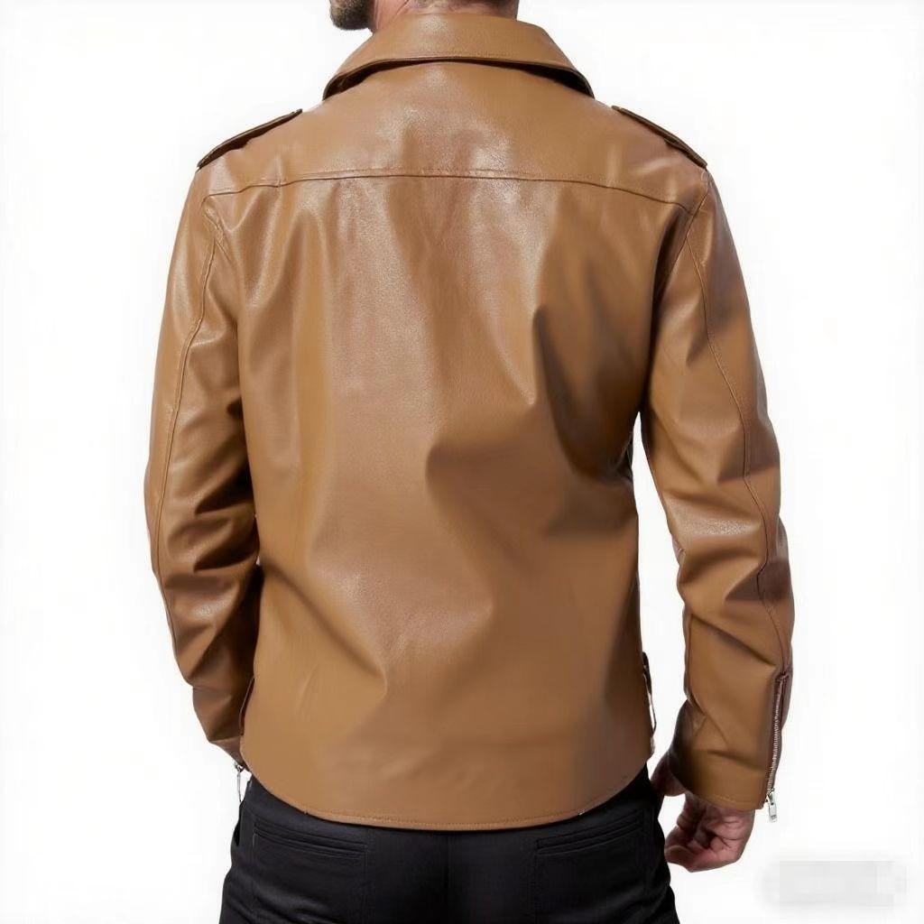 Autumn Winter Casual Men's PU Leather Jacket Fashion Slim Fit Turn Down Collar Moto Biker Coat Trendy Men's Outerwear
